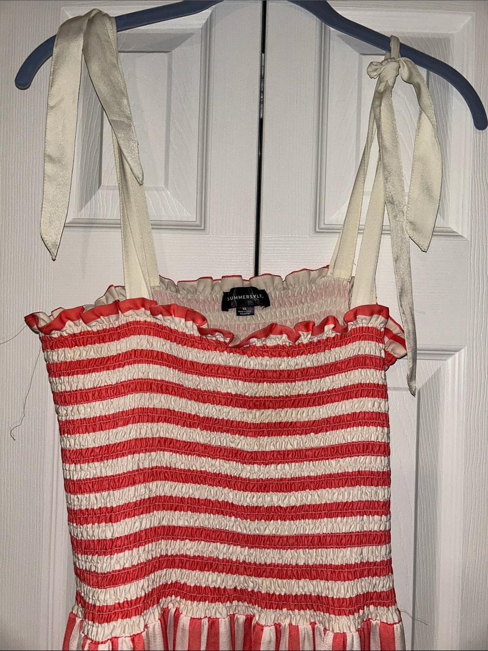 summersalt Nantucket Red White Striped Tie-Shoulder Nautical Smocked Dress XL - Picture 4 of 7